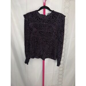 Rails Animal Print Ruffle Neck Long Sleeve Smocked Cuff Blouse Top Size S